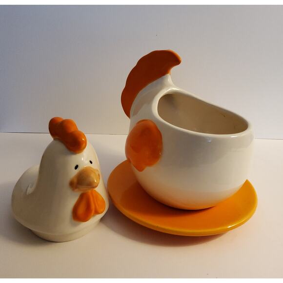 Vintage Ceramic Chicken Cookie Jar with Base Plate - Picture 4 of 6